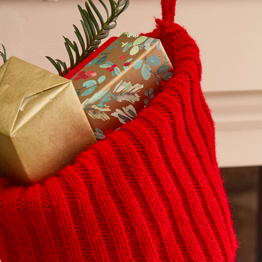 Dibor Red Chunky Knit Christmas Stocking Image 5
