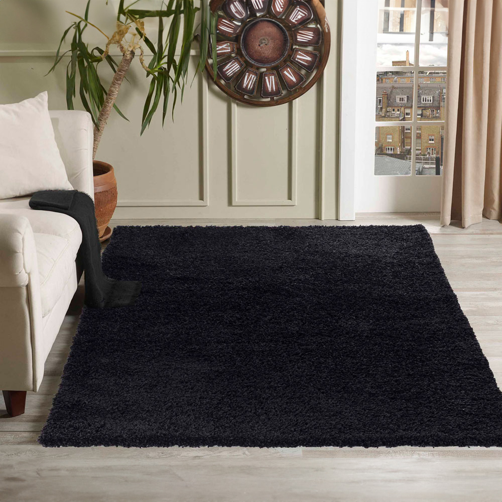 Desire Rugs Oxford Black Plain Shaggy Rug 200 x 290cm Image 2