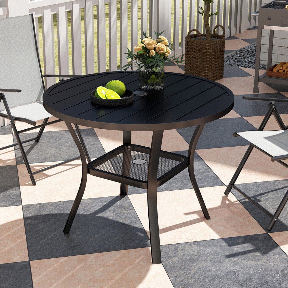 Outsunny Round Garden Dining Table with Parasol Hole Image 3