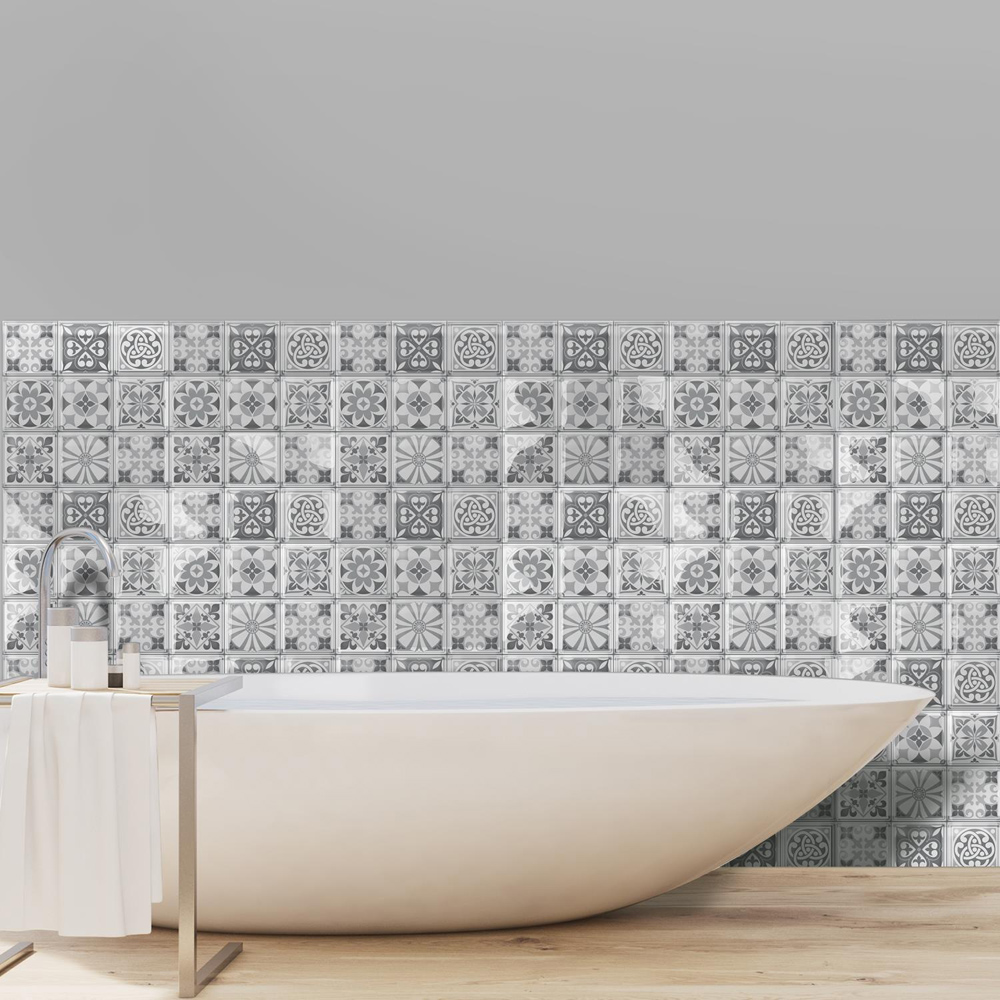 Walplus Purbeck Stone Grey Glossy 3D Tile Sticker 15 x 15cm 16 Pack Image 2
