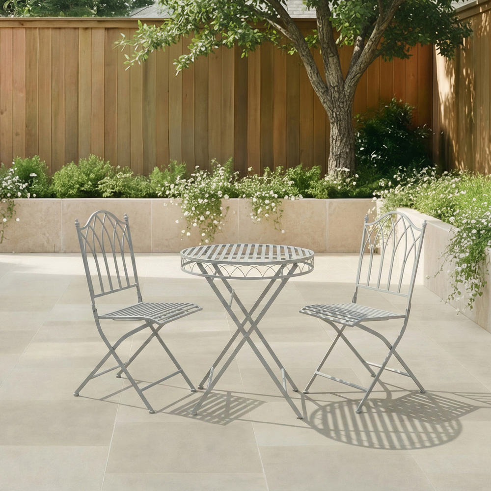 Charles Bentley 2 Seater Grey Decorative Rustic Metal Garden Bistro Set Image 7