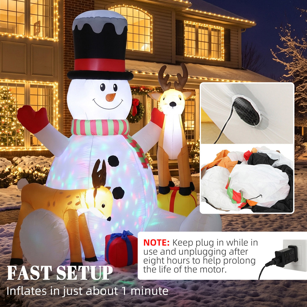 Outsunny 10 LED Giant Snowman with 2 Reindeer Inflatable Outdoor Christmas Decoration 7ft Image 5