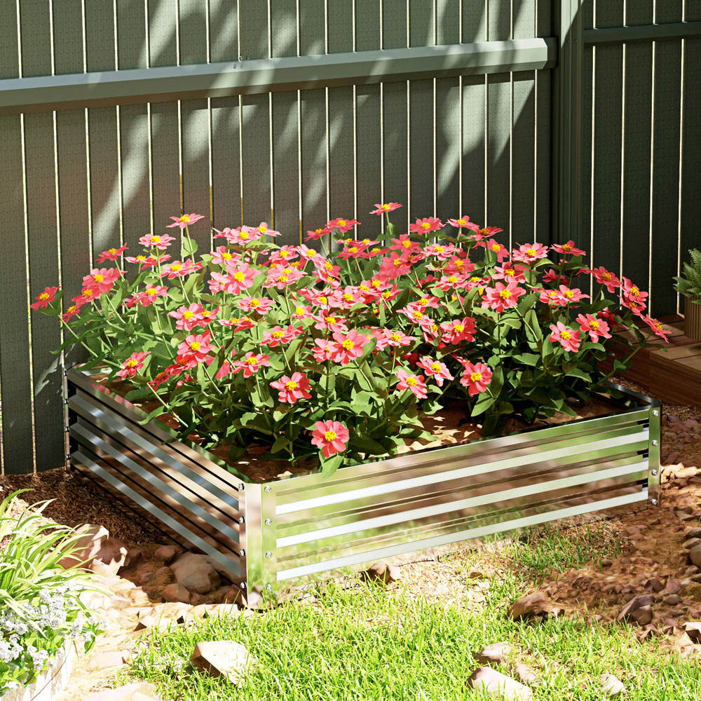 Outsunny Light Silver Tone Metal Raised Garden Bed 120 x 120cm Image 4