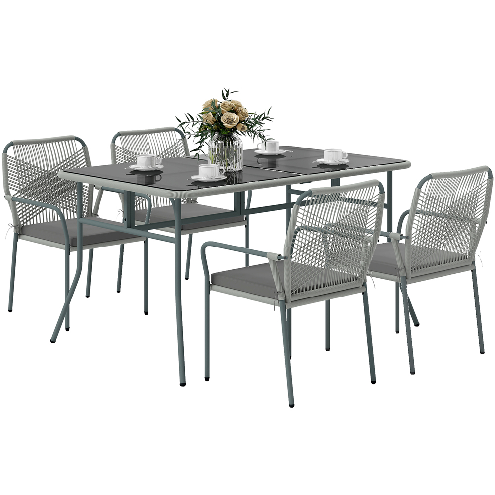 Outsunny 4 Seater PE Rattan Garden Dining Set Light Grey Image 2
