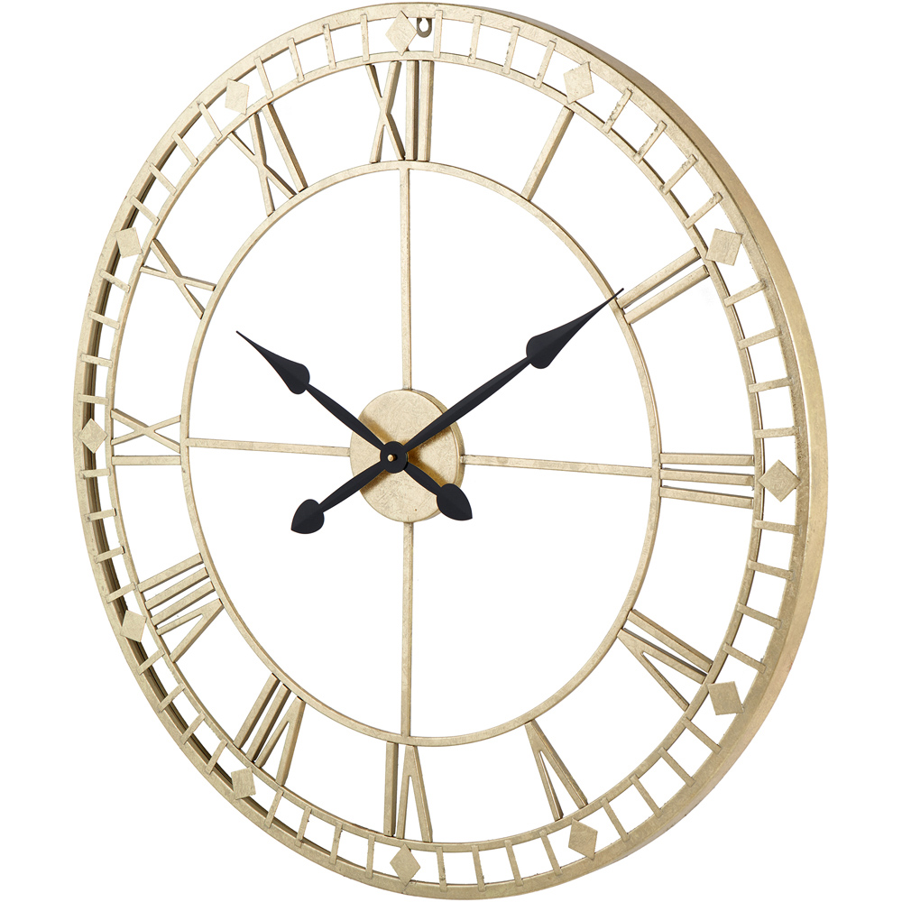 Pacific Lifestyle Gold Metal Round Workframe Wall Clock with Roman Numerals 80cm Image 3