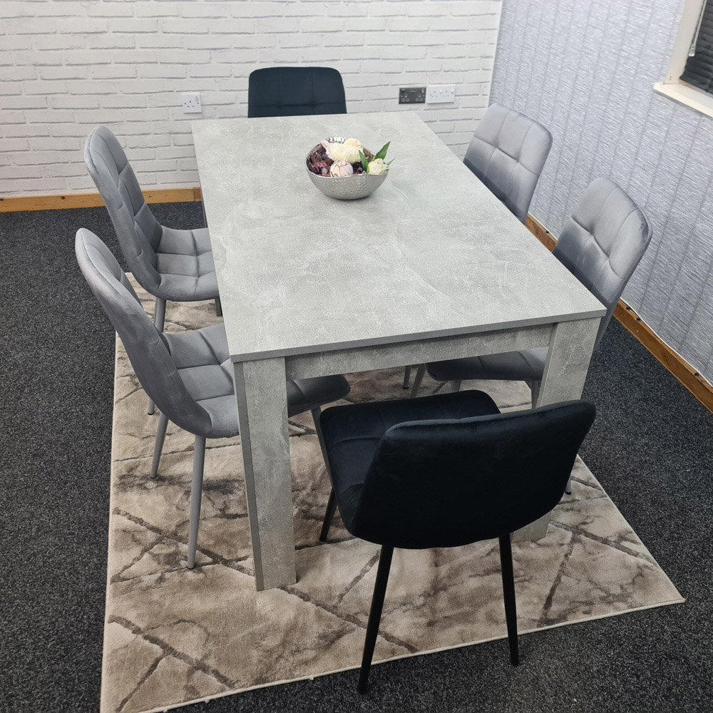 Portland Velvet 6 Seater Dining Set Stone Grey and Grey Black Image 6