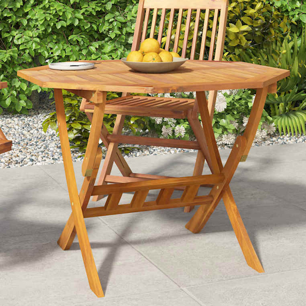 vidaXL Brown Solid Wood Acacia Foldable Octangle Garden Table 90cm Image 1
