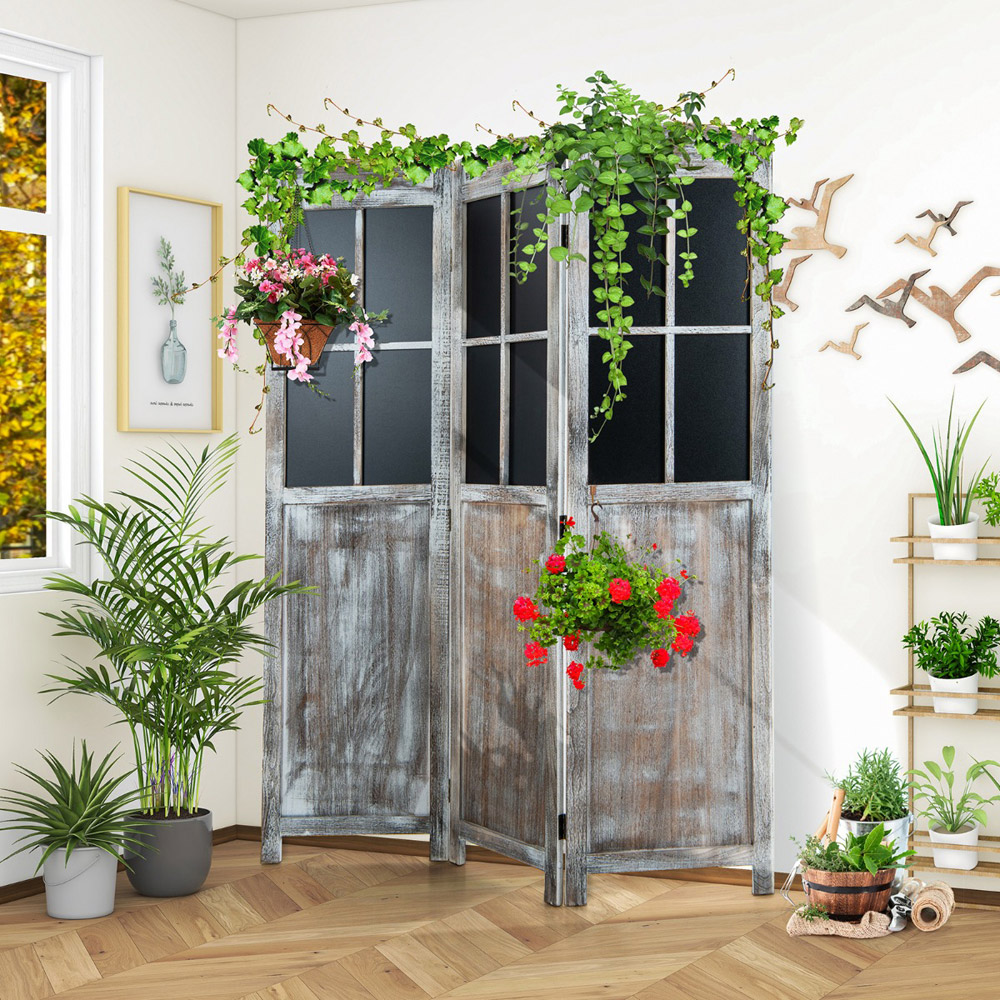 Costway 3 Panel Rustic Brown Vintage Foldable Room Divider Image 2