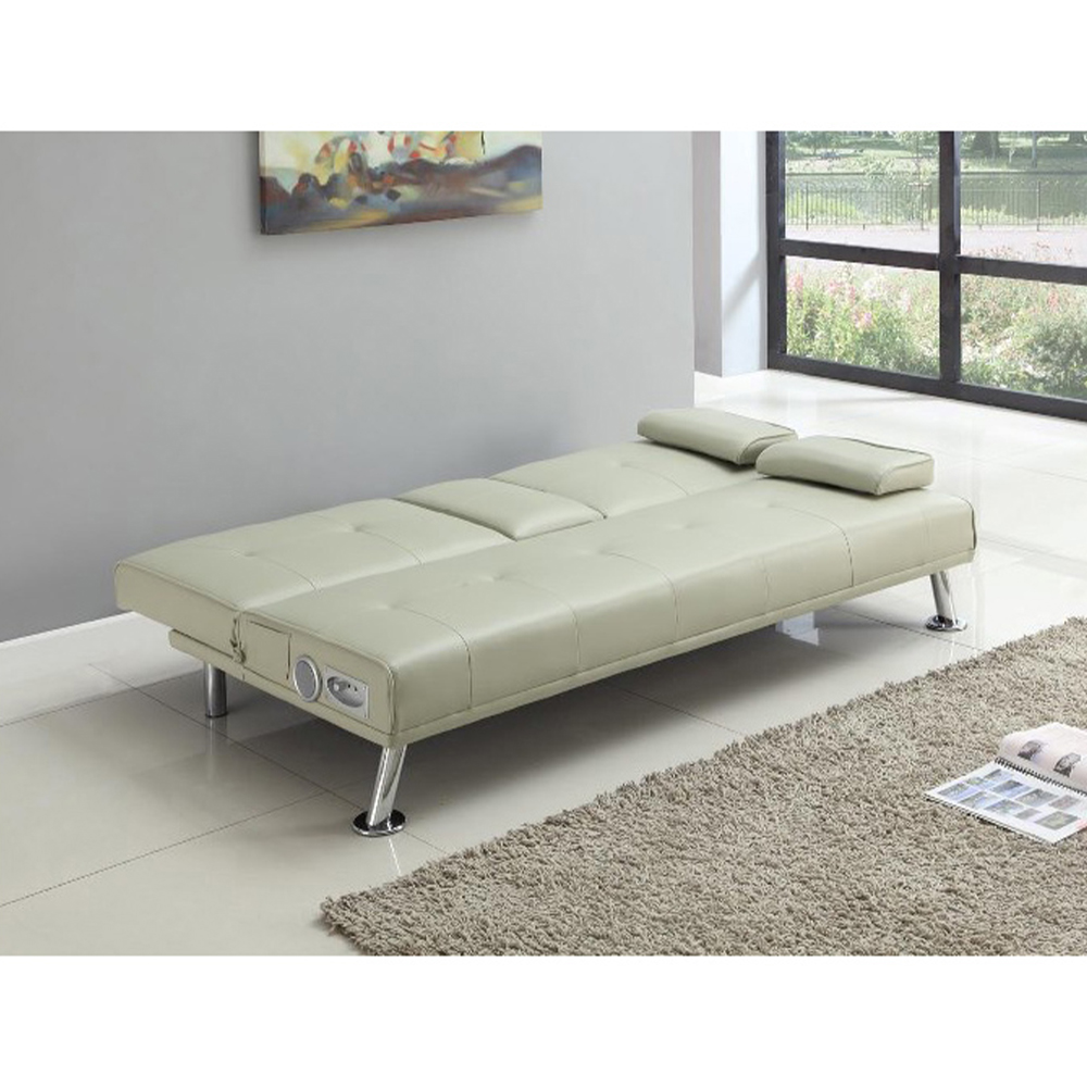Brooklyn Double Sleeper Cream Faux Leather Cinema Sofa Bed with Bluetooth Speakers Image 2