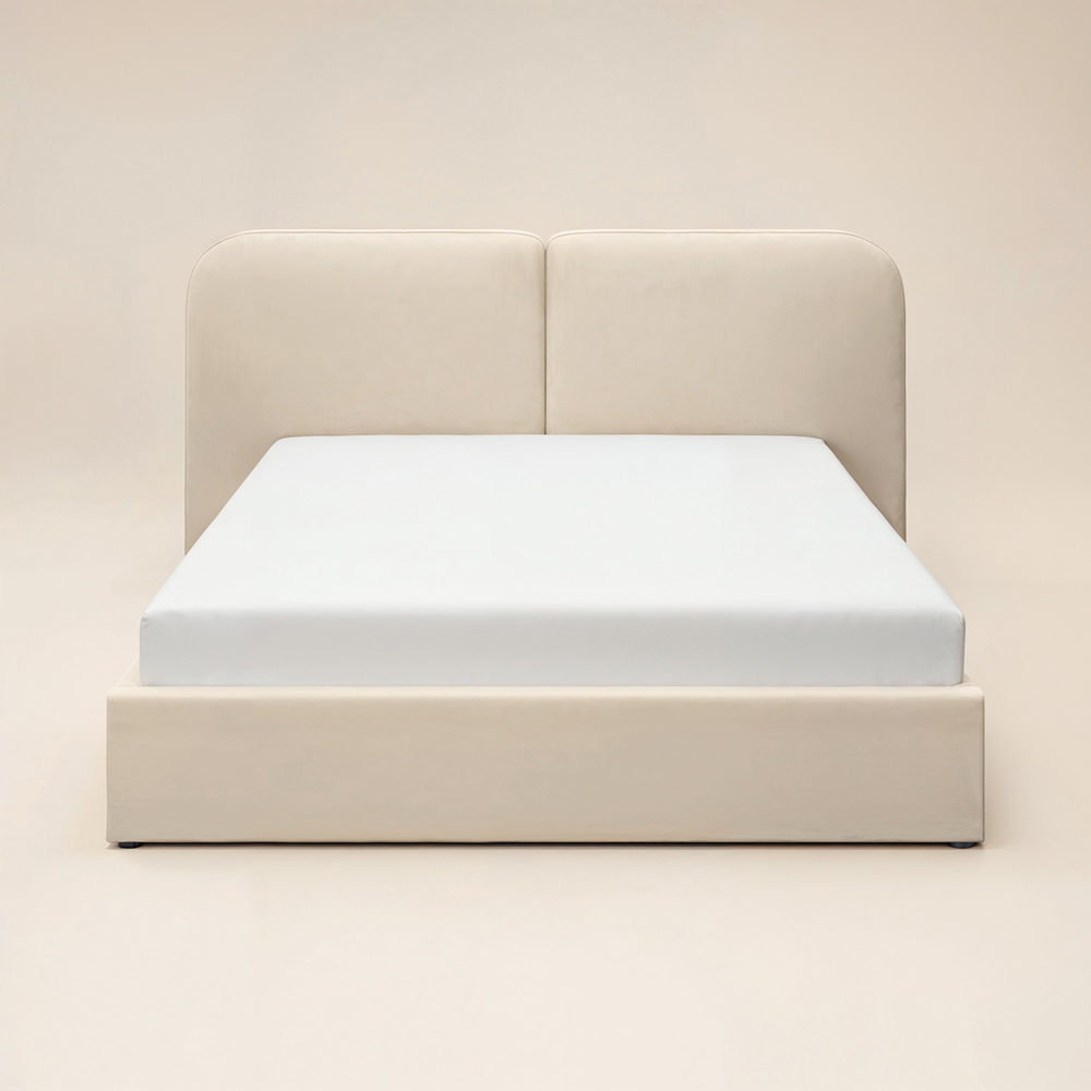 Solace+Co Lena Double Beige Velvet Ottoman Bed Image 3