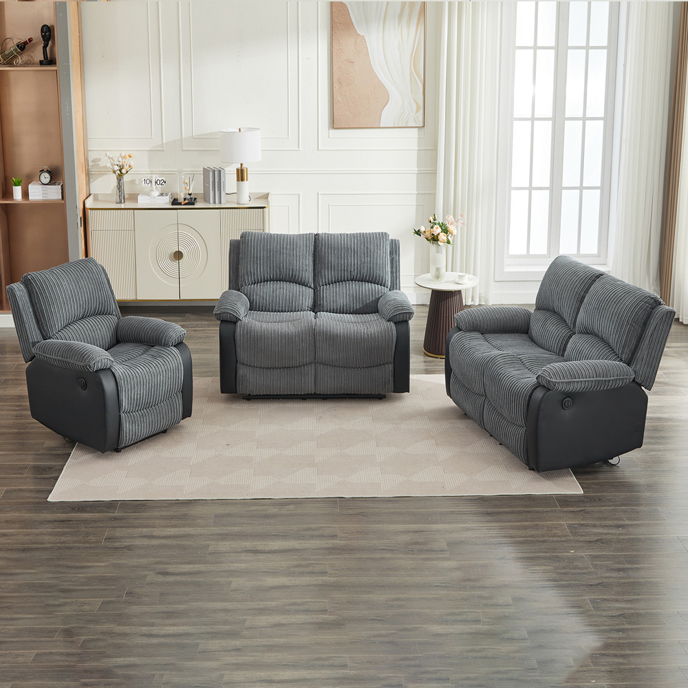 Furniture One 5 Seater Grey Sectional Corduroy Electric Recliner Sofa Image 1