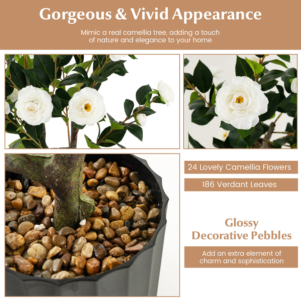Costway White Flowers Camellia Tree Artificial Plant In Pot 3.1ft 2 Pack Image 6