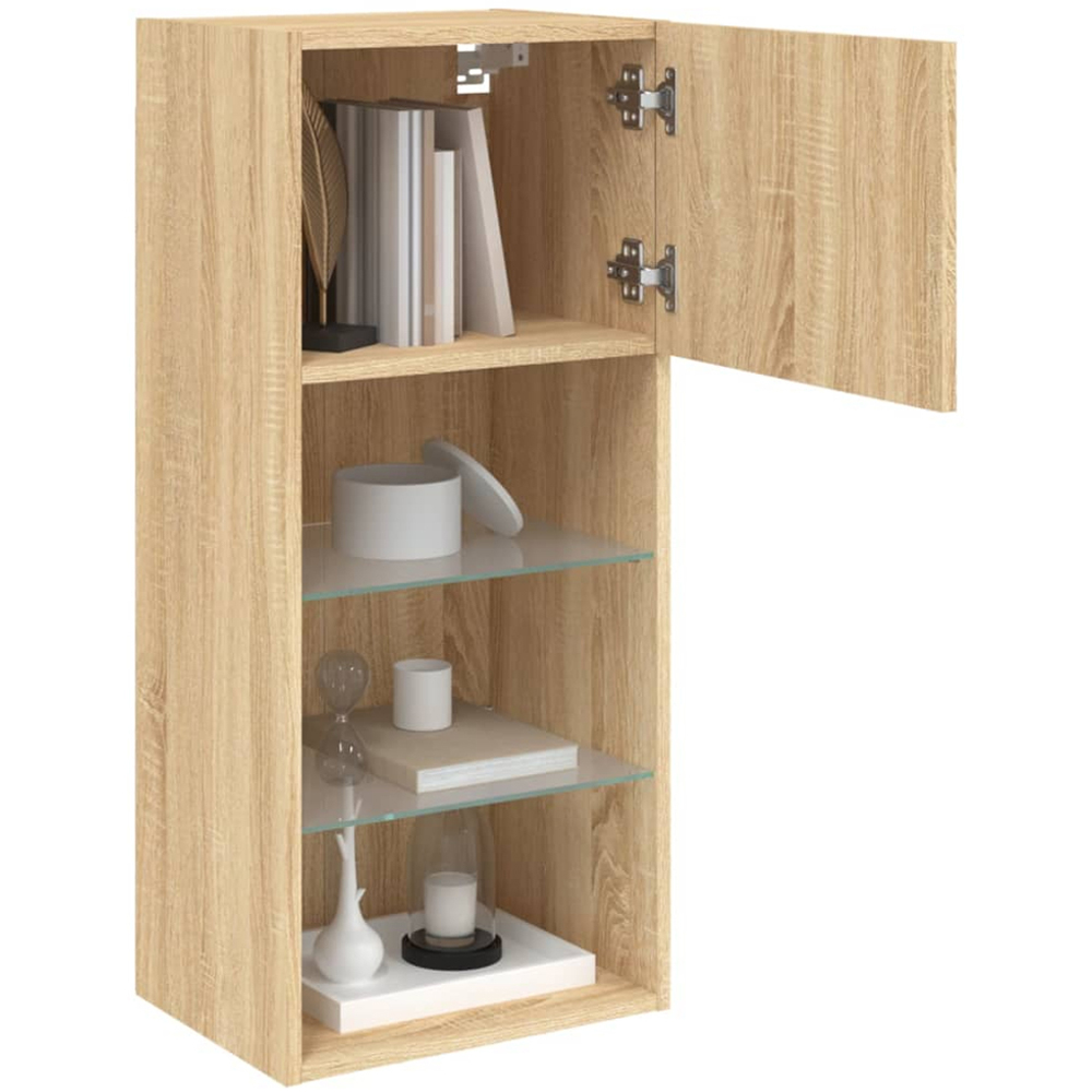 vidaXL 3 Shelf Single Door Sonoma Oak Wall Mounted TV Cabinet Set of 2 Image 5