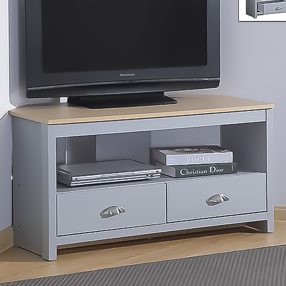 Brooklyn 2 Drawer Grey and Oak Corner TV Unit Image 1