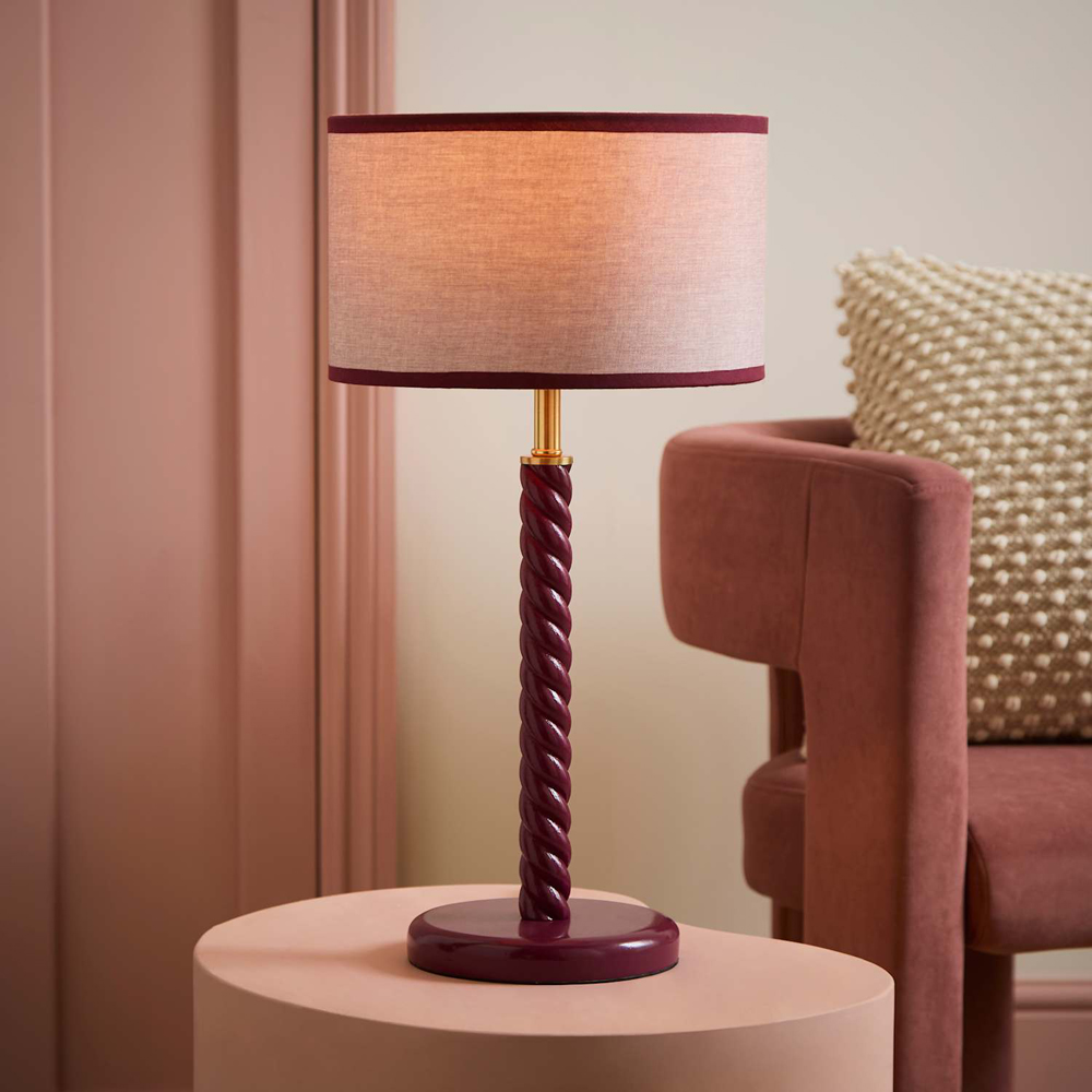 ValueLights Amara Linen Shade Pink Twist LED Table Lamp with Bulb Image 6