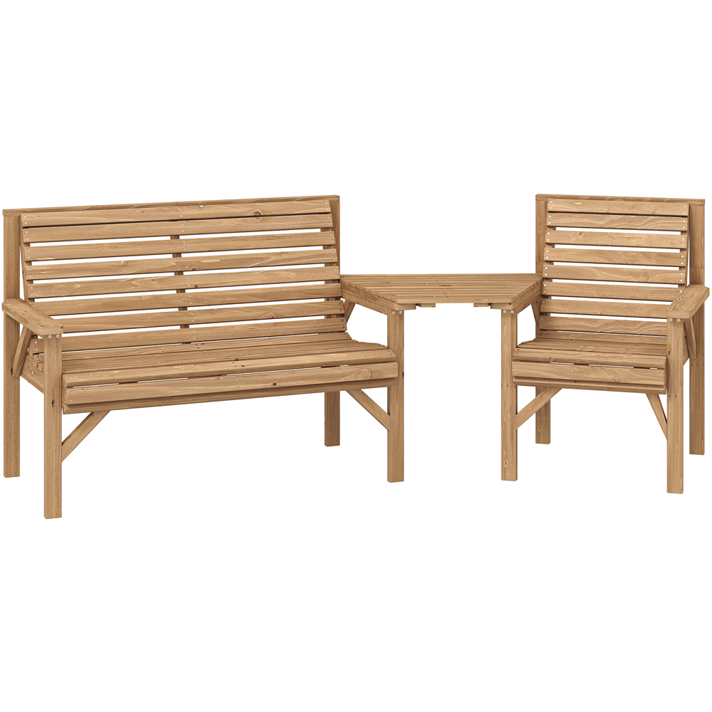 Outsunny 3 Seater Natural Wooden Garden Bistro Set with Parasol Hole Image 2