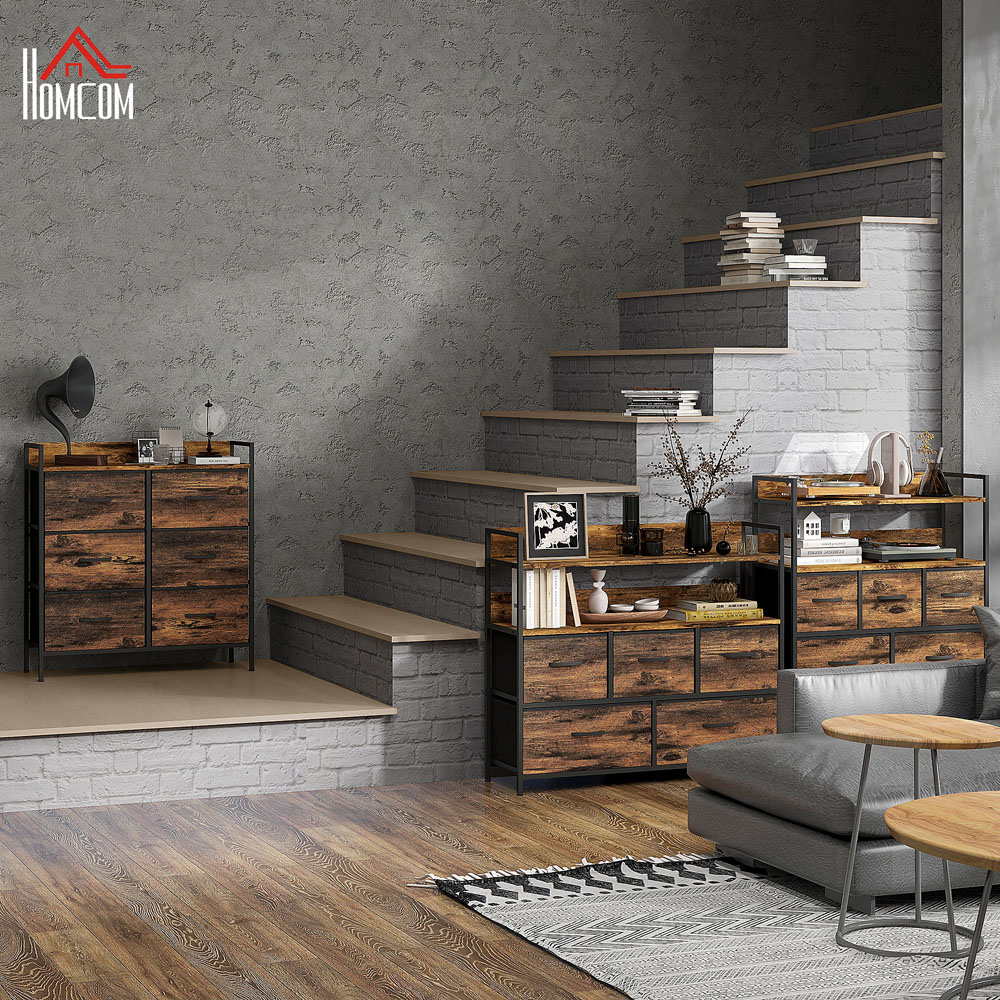 HOMCOM 6 Drawer Rustic Brown Bedroom Chest of Drawers Image 8