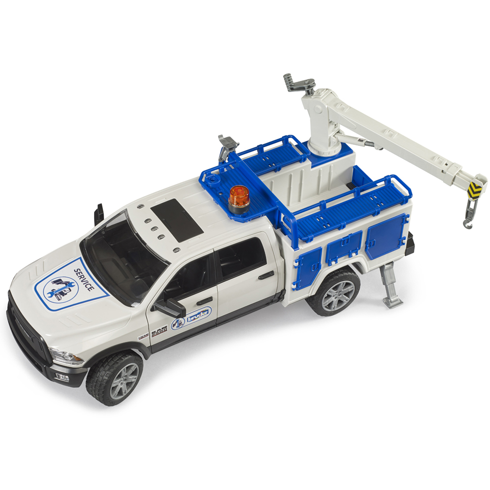 Bruder RAM 2500 Service Truck with Rotating Beacon Light and Extendable Assembly Crane Image 5