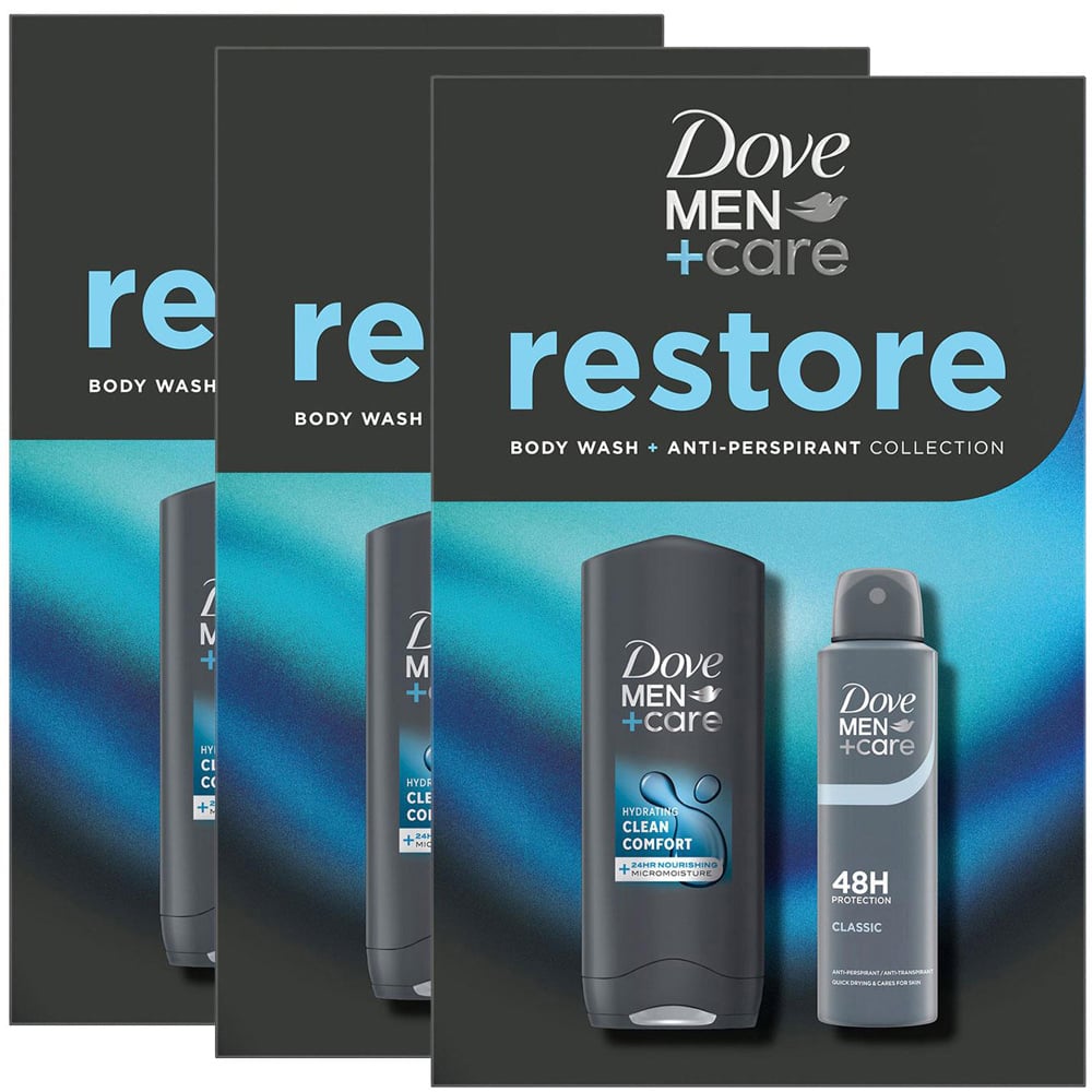 Dove Men+Care Restore Comfort Bodywash and Deodorant Gift Set 3 Pack Image 1