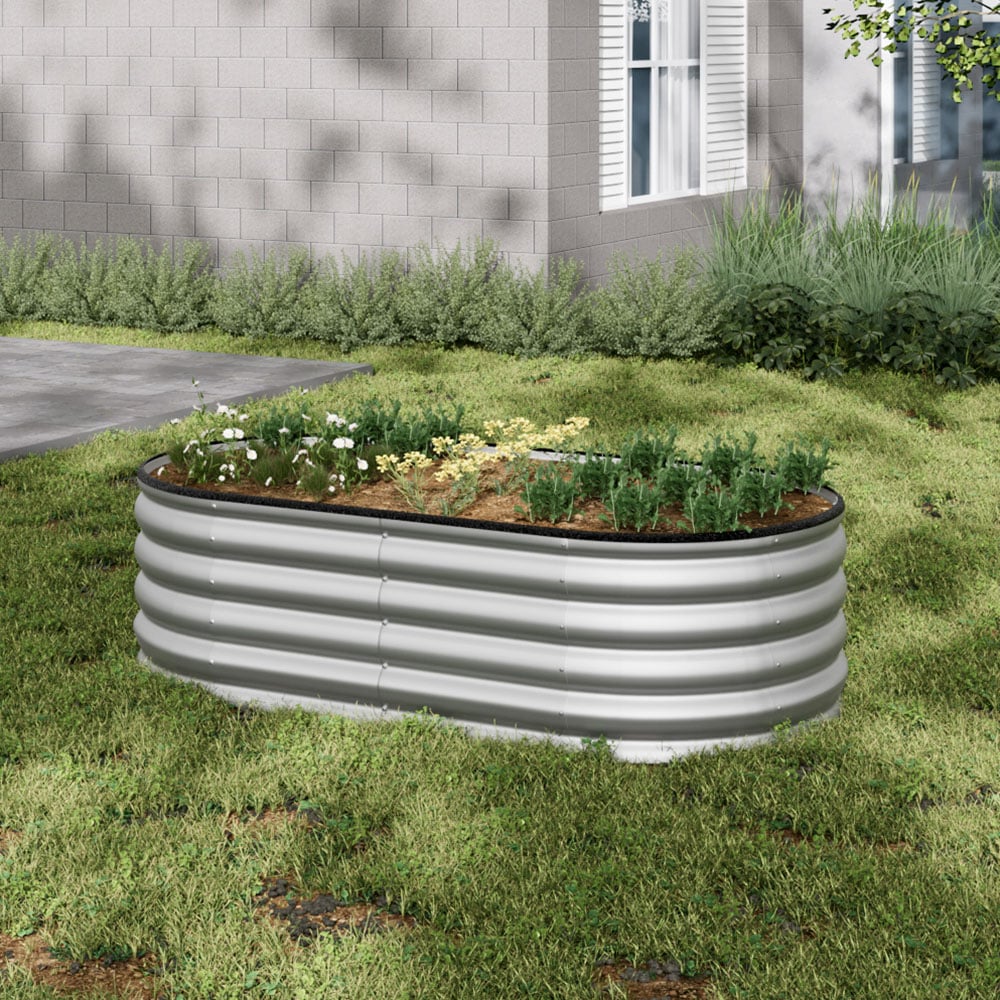 Living and Home Silver Oval Galvanised Steel Raised Garden Bed 160 x 42cm Image 2