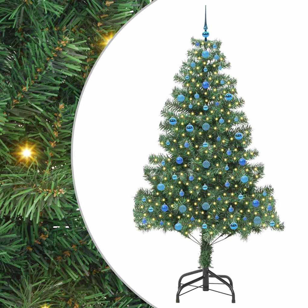 vidaXL Pre-Lit Blue Baubles Green Artificial Christmas Tree 7ft Image 2