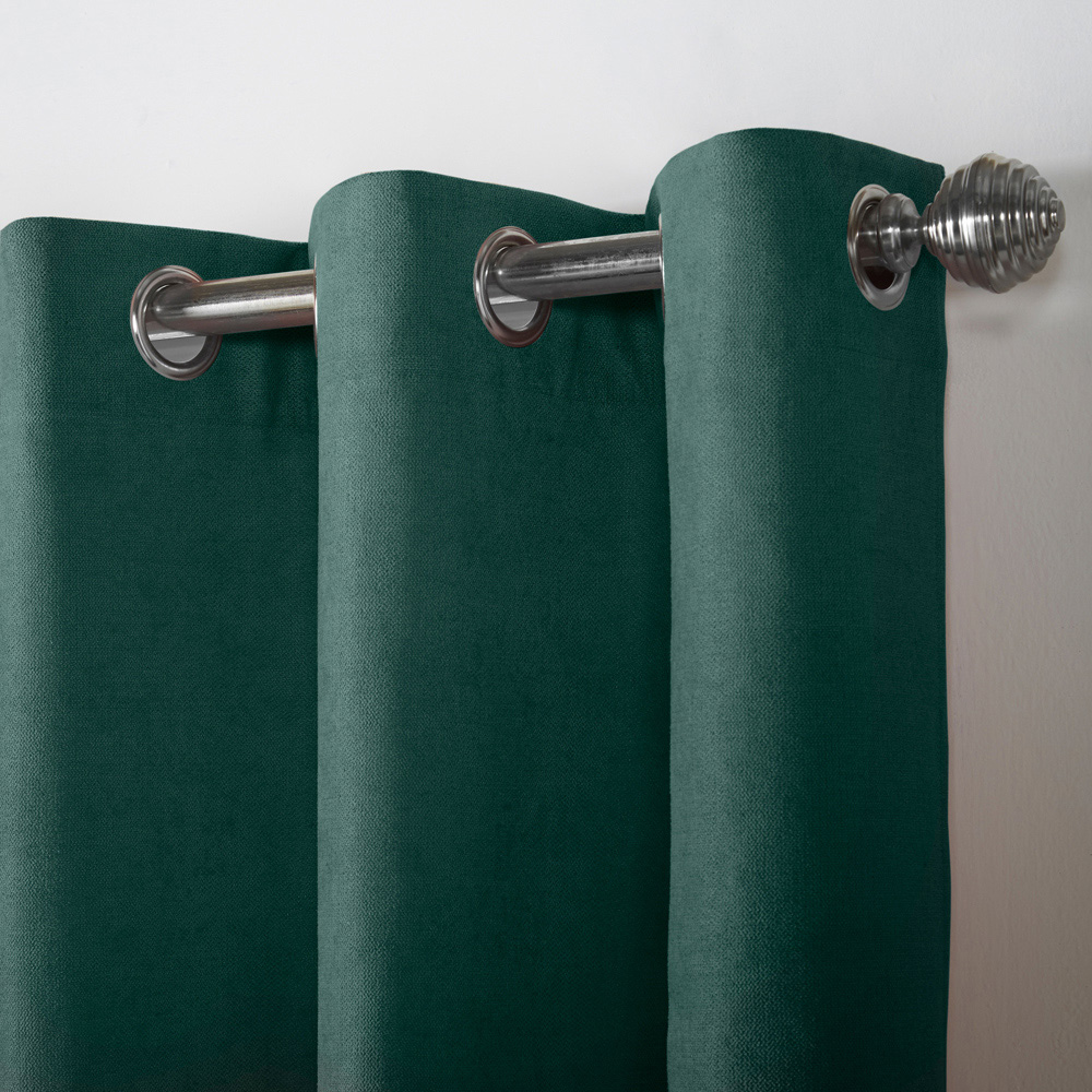 Alan Symonds Green Velvet Chenille Ring Top Eyelet Curtains 142 x 183cm Image 3