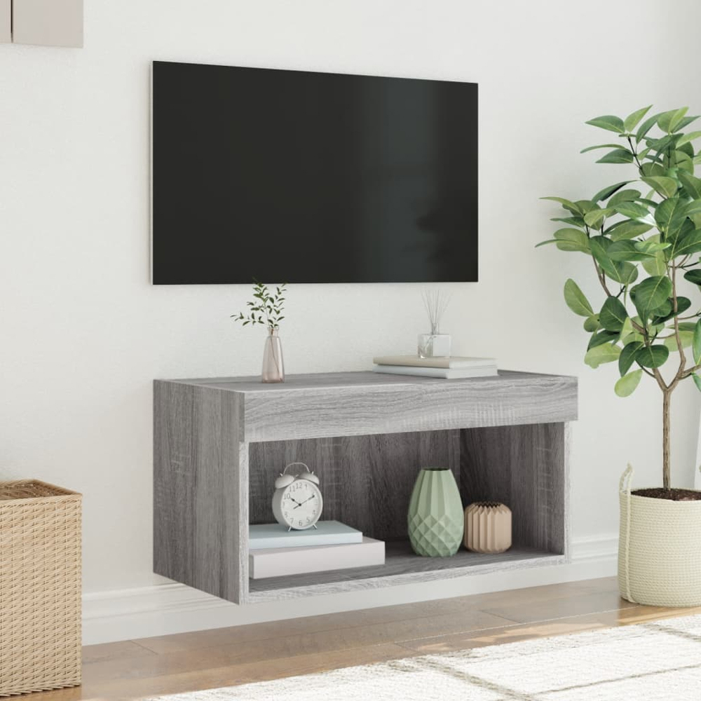 vidaXL Single Shelf Grey Sonoma Wall Mounted TV Cabinet with RGB LED Lights Image 6