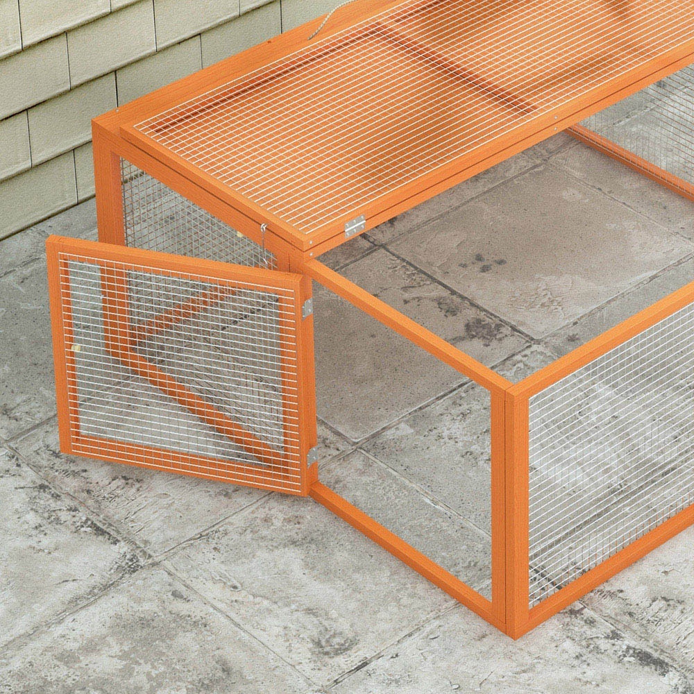 PawHut Orange Folding Wooden Rabbit Hutch with Openable Top Image 5