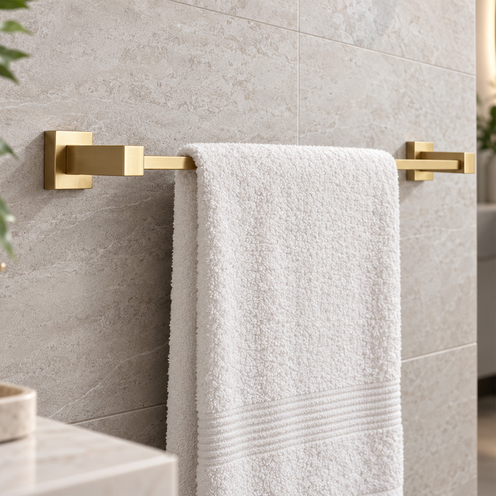 Go Bathrooms Froma Brushed Gold Wall Mounted Towel Rail 600mm Image 2