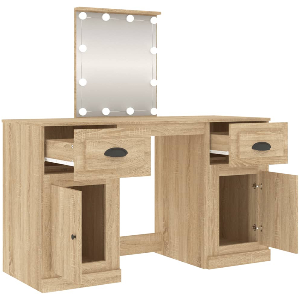 vidaXL 2 Door 2 Drawer Sonoma Oak Wooden Dressing Table with LED Mirror Image 3