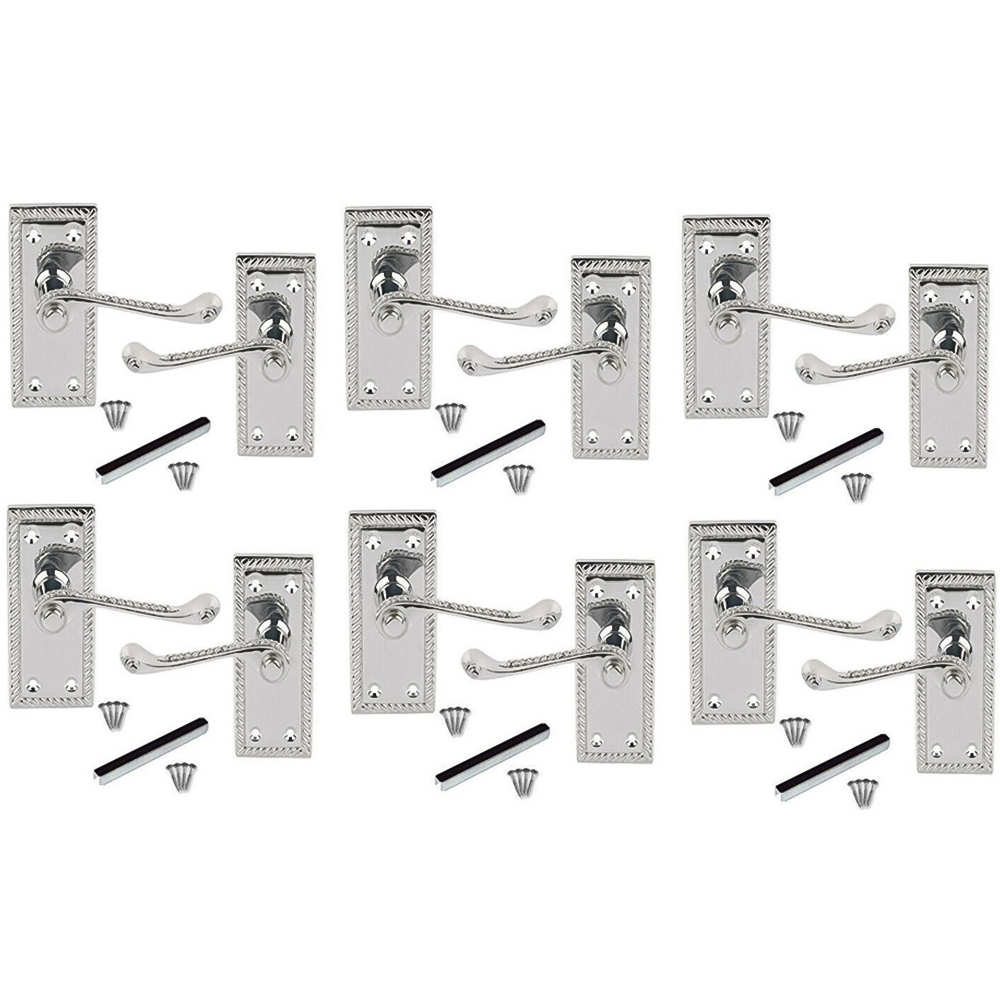 Golden Grace Polished Chrome Georgian Lever Latch Door Handle Set 6 Pack Image 1