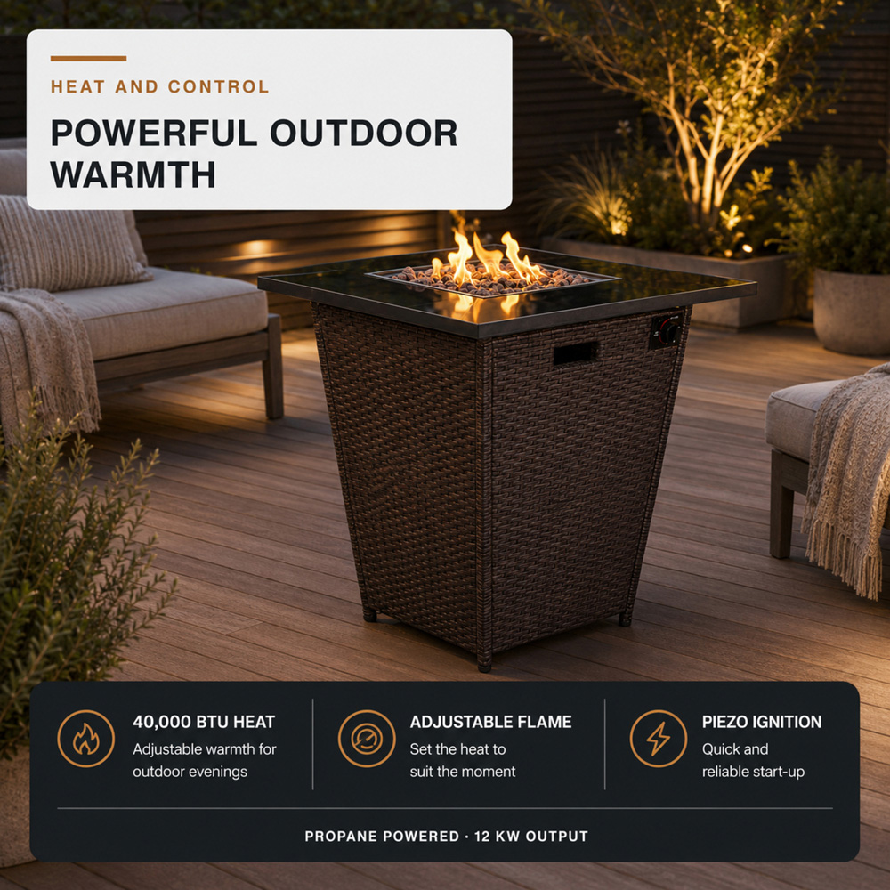 Teamson Home Espresso Rattan Base Propane Gas Outdoor Fire Pit Table with Accessories 76cm Image 6