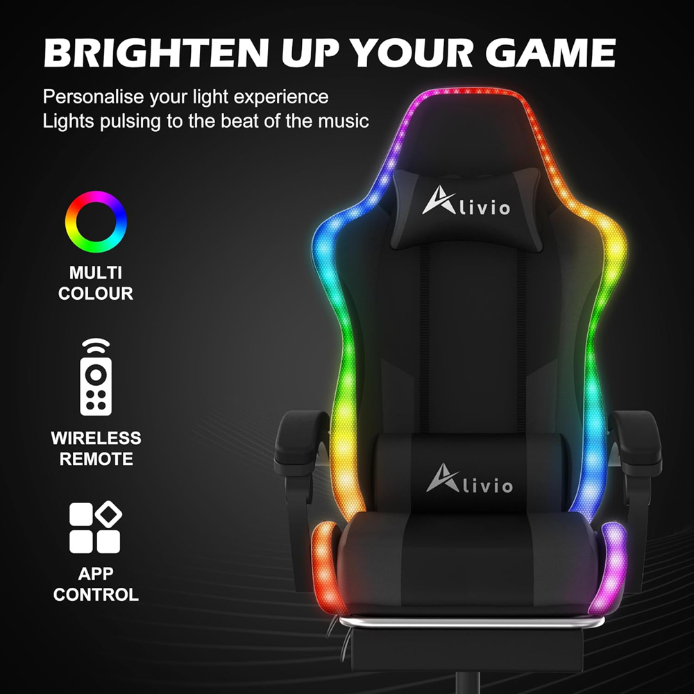 Alivio Black PU Leather Wireless App Control LED Gaming Chair with Massage Lumbar Cushion Image 8