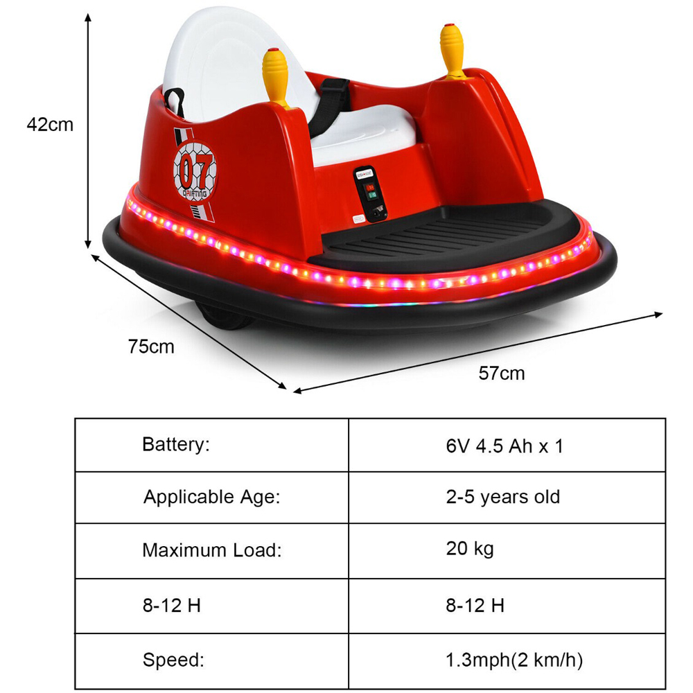 Costway Kids Red Ride On Bumper Car with Colourful Flashing Lights and Music 6V Image 8