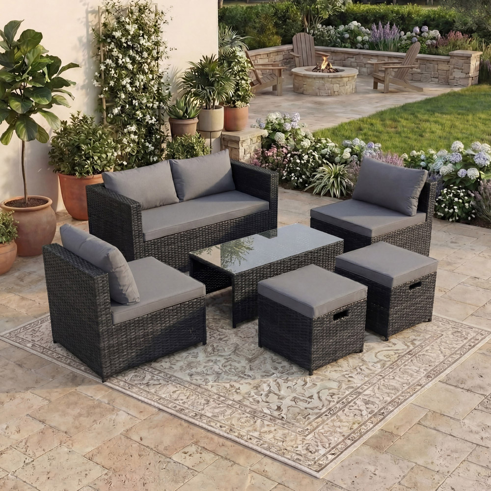 GARDEN VIDA Islay 6 Seater Black Rattan Garden Lounge Set Image 4