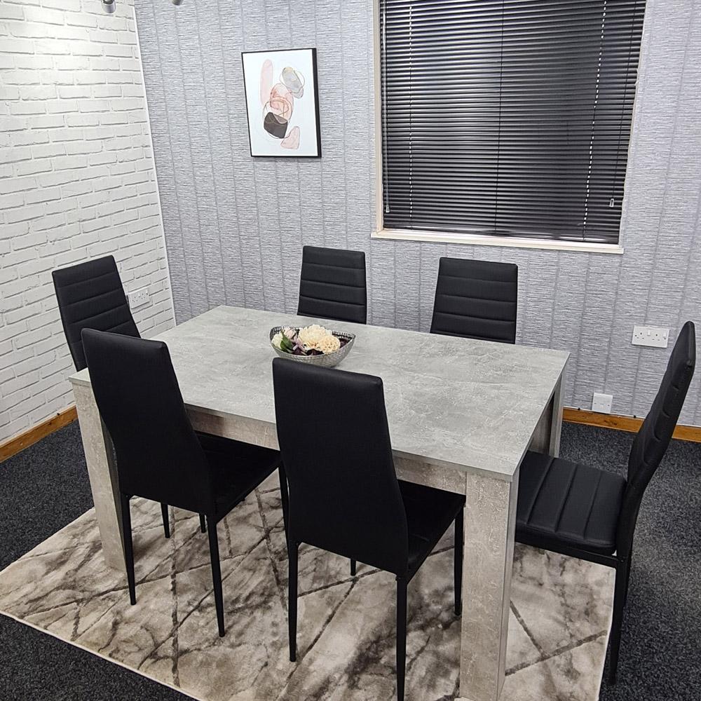 Portland Leather 6 Seater Dining Set Stone Grey and Black Image 3