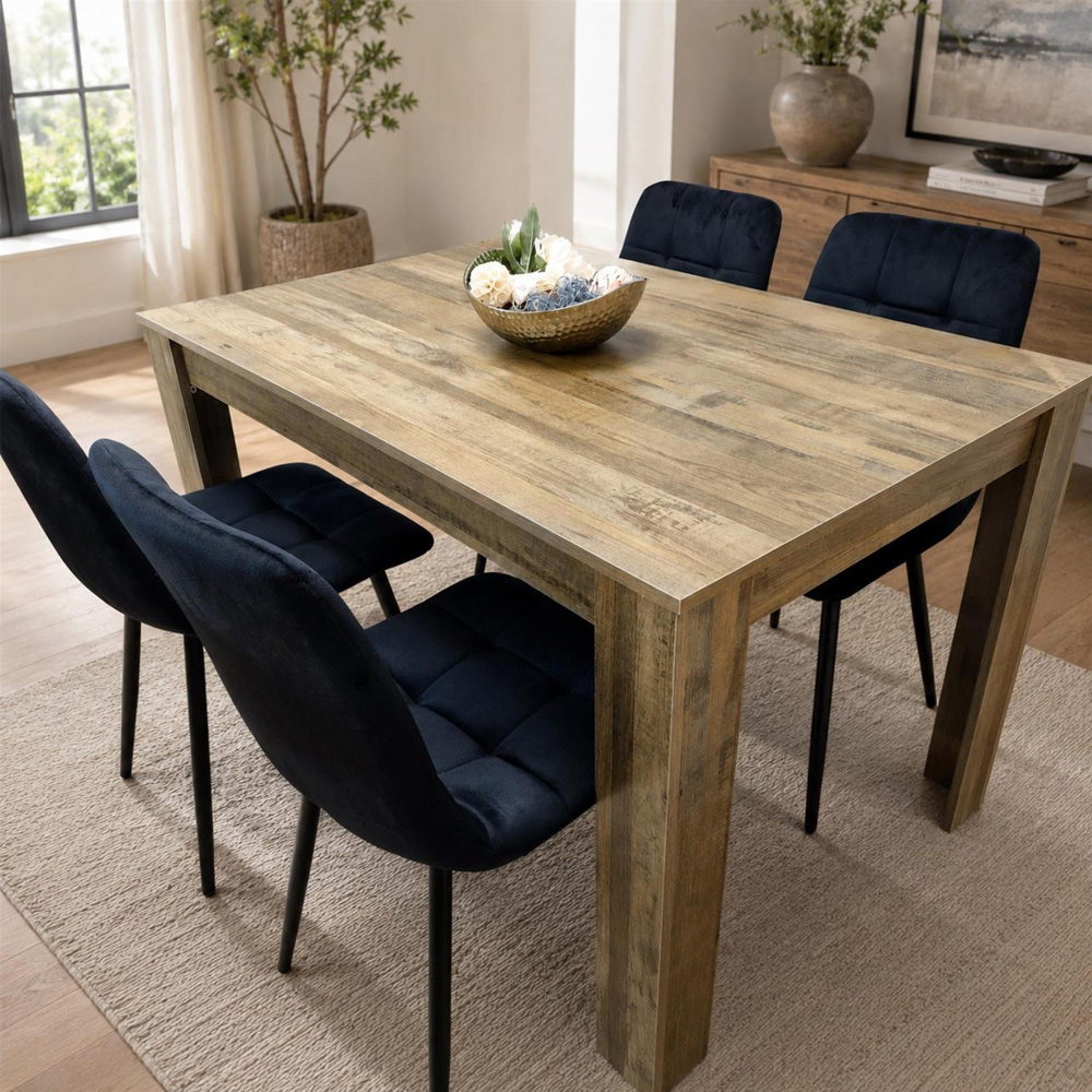 Portland 4 Seater Velvet Dining Set Wood Effect and Black Image 1