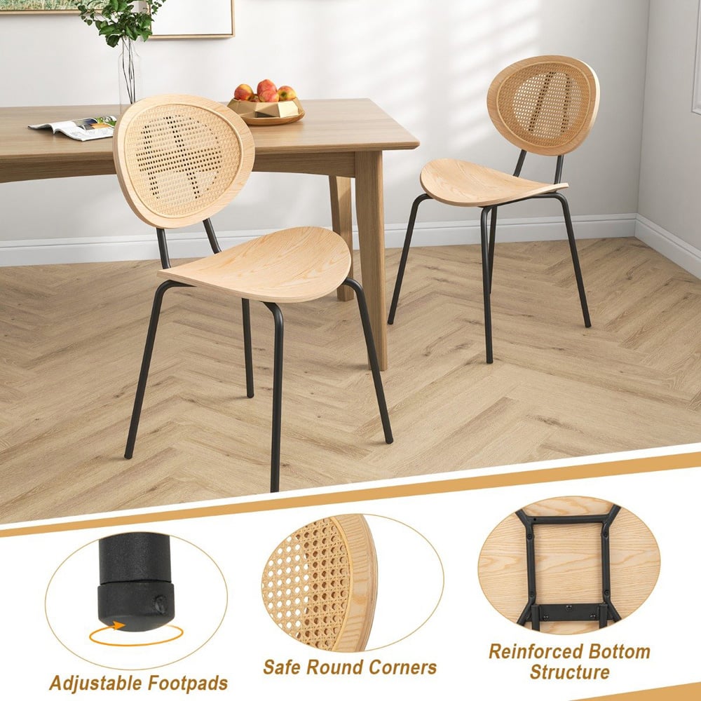 Costway Set of 2 Natural Rattan and Plywood Dining Chairs Image 6