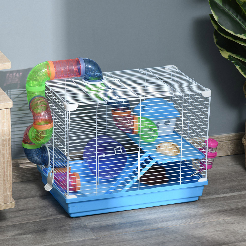 PawHut White and Blue Hamster Small Animal Cage Carrier Image 2