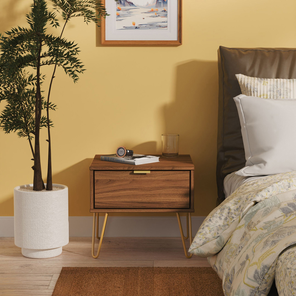Crowndale Hong Kong Single Drawer Carini Walnut Side Table Ready Assembled Image 7