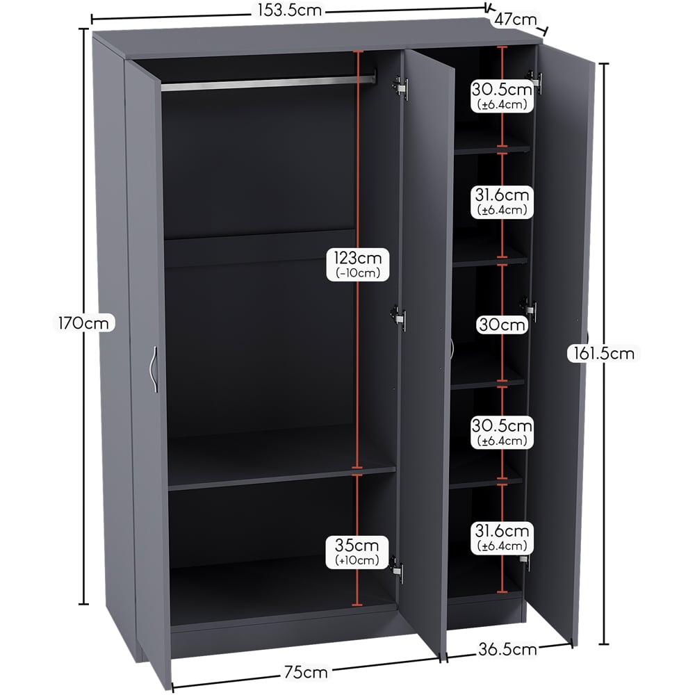 Vida Designs Riano 3 Door Grey Wardrobe Image 9