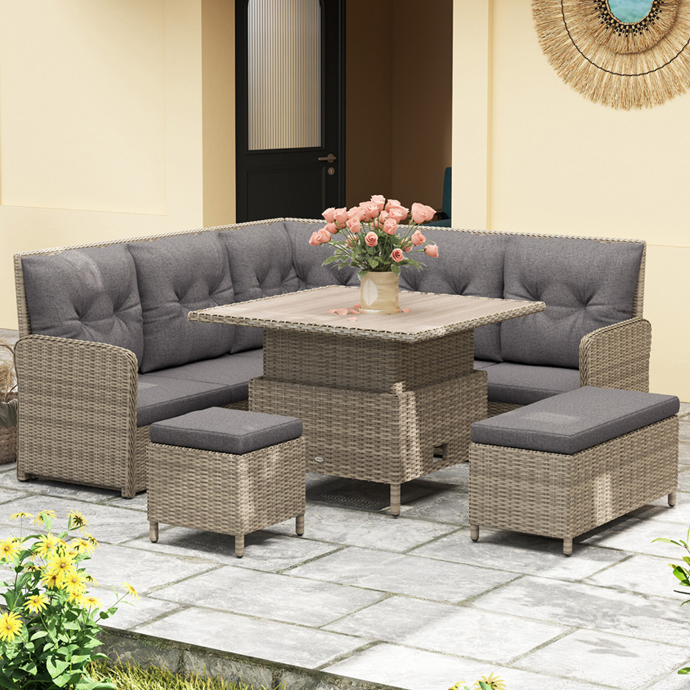 Outsunny 9 Seater Rattan Corner Sofa Set Light Grey Image 1