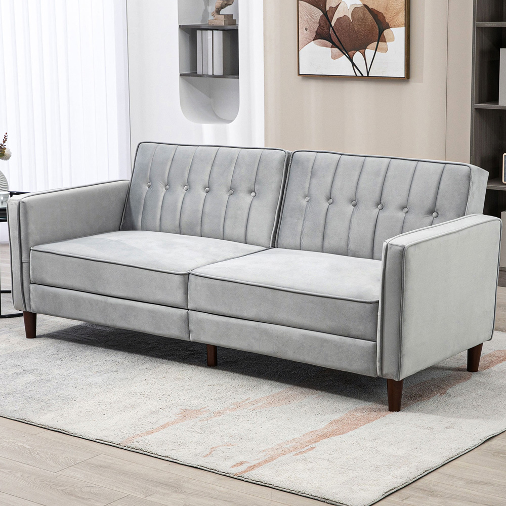 Portland 3 Seater Light Grey Velvet Touch Sofa Bed Image 1