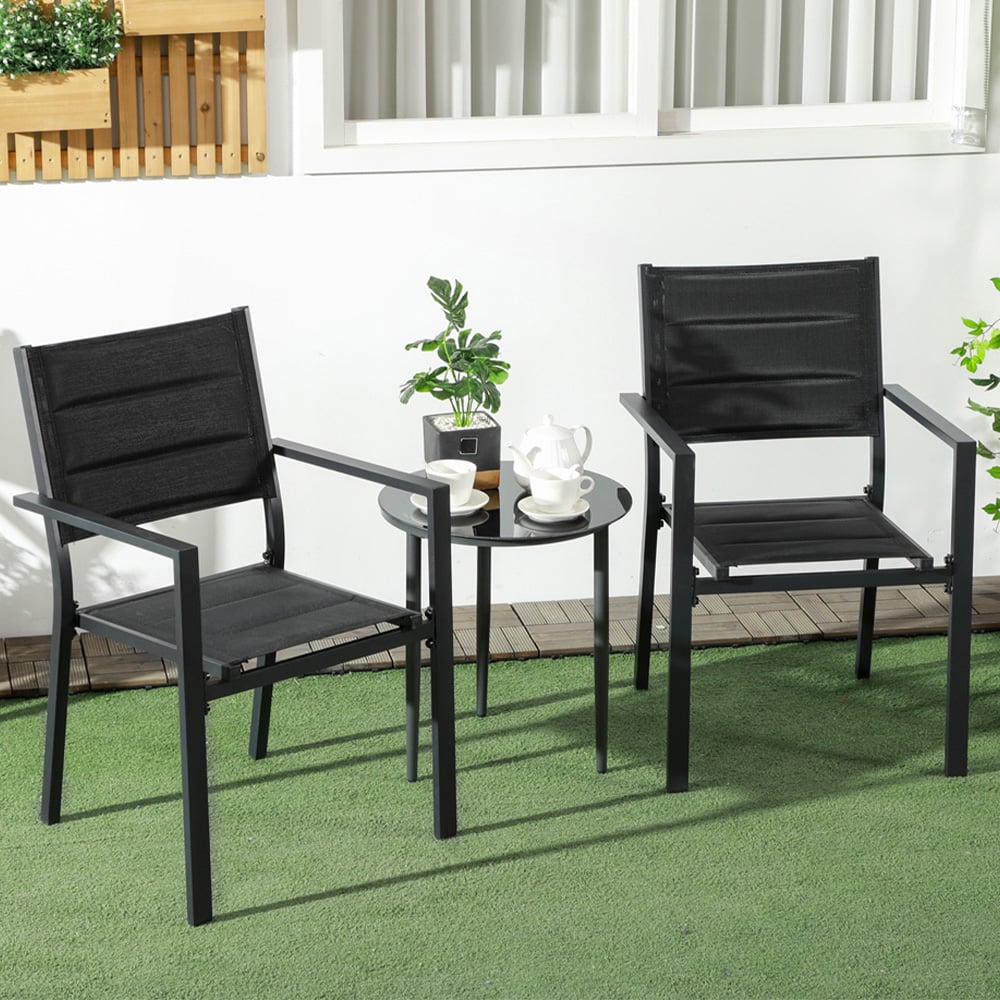 Outsunny Set of 2 Black Aluminium Stackable Garden Chairs Image 1