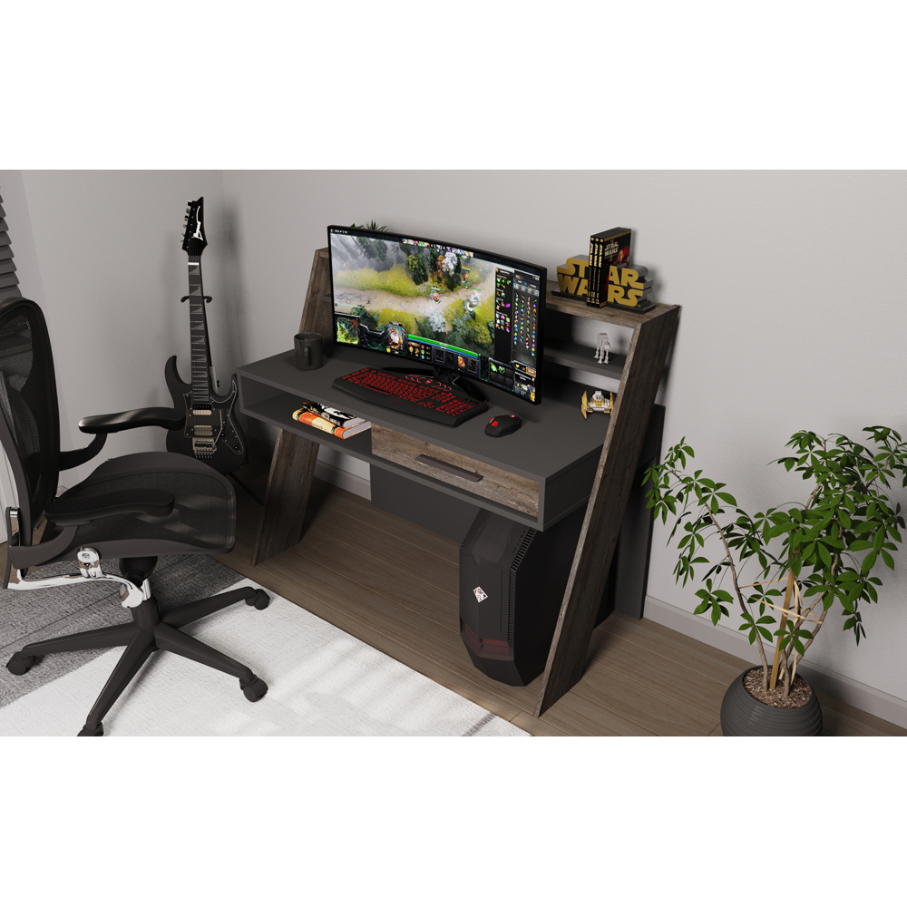 Decorotika Soho Single Drawer 5 Shelf Computer Desk Anthracite Wenge Image 6