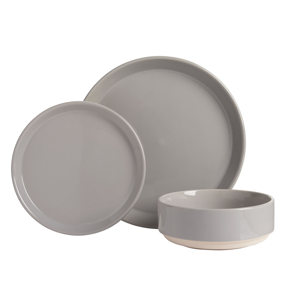 Wilko 12 piece Grey Dipped Dinner Set Image 1