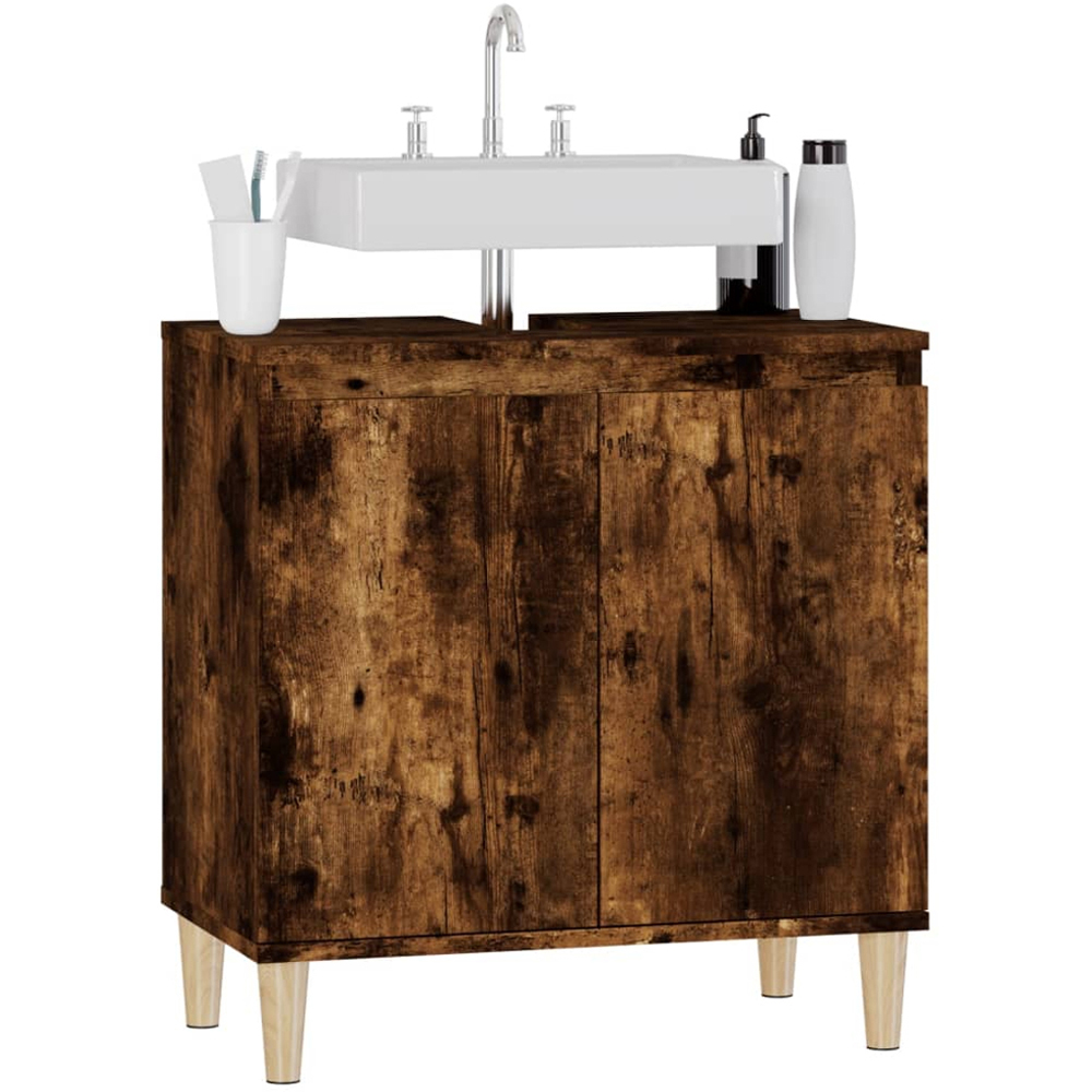 vidaXL 2 Door Smoked Oak Freestanding Under Sink Cabinet Image 3