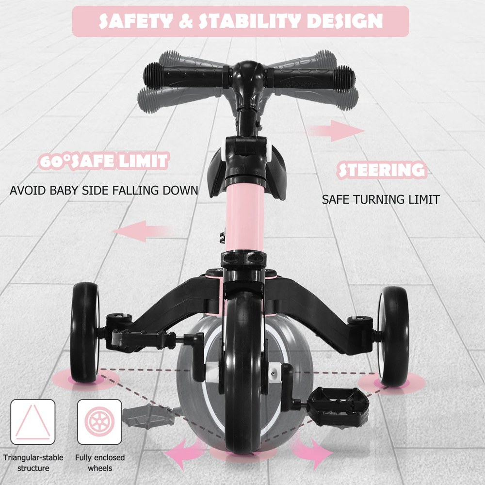 Costway Kids Pink Convertible Balance Bike with Detachable Pedal Image 3