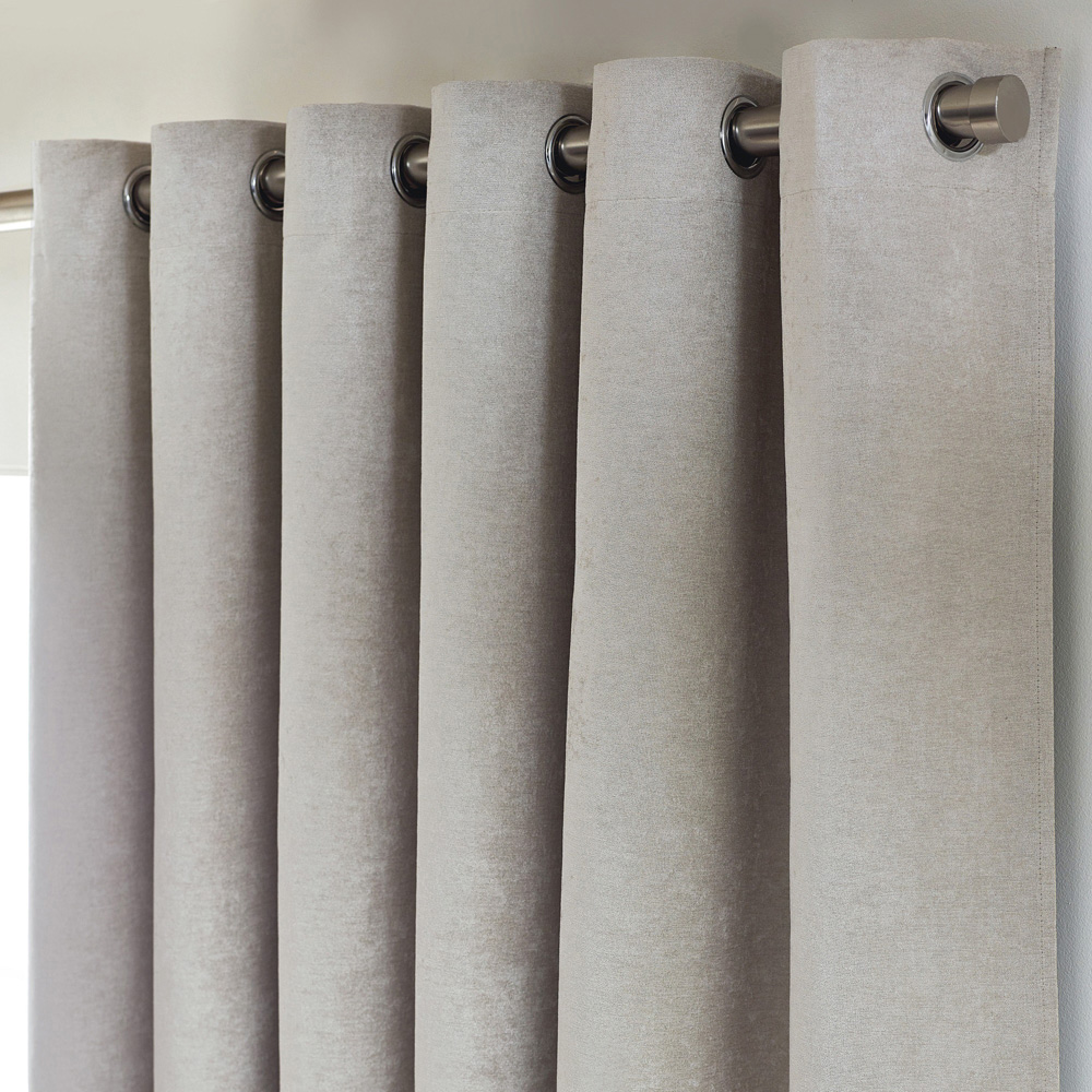 Alan Symonds Silver Chenille Blackout Ring Top Eyelet Curtains 117 x 137cm Image 2