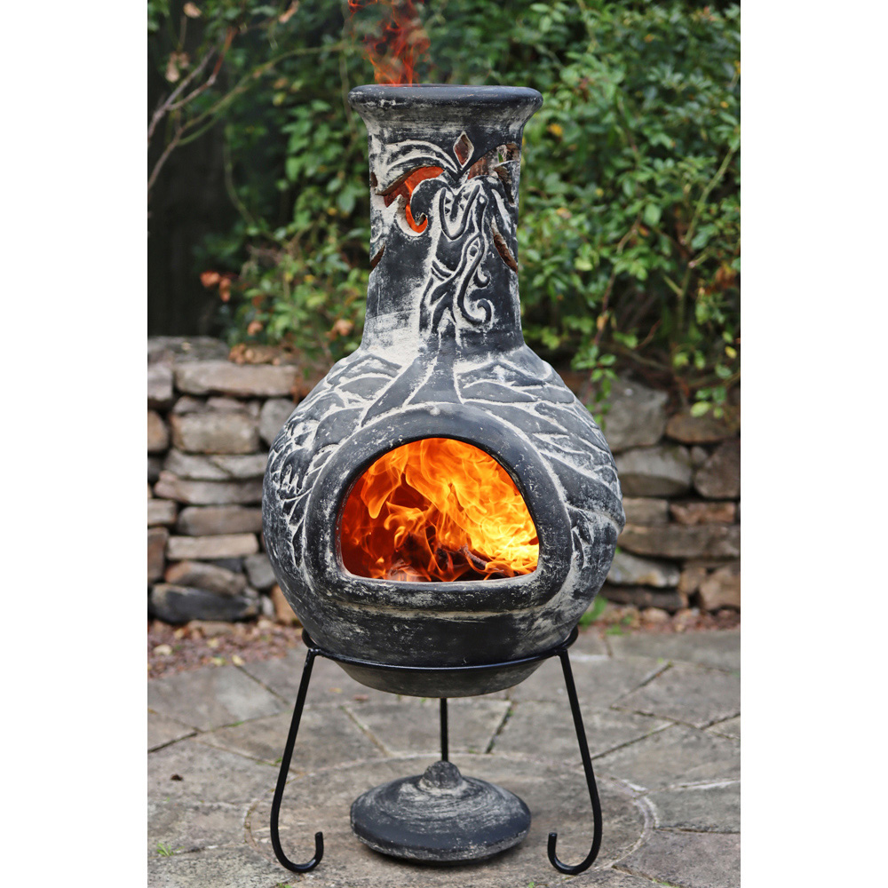 Gardeco Wyre EL Dragon Charcoal Chimenea with Flames Cut Out Stand and Lid Image 2